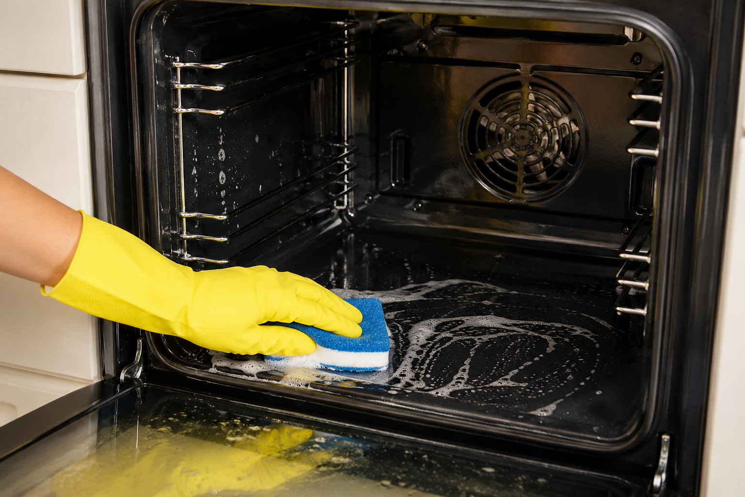 Professional oven cleaning service restoring a kitchen oven in St Neots