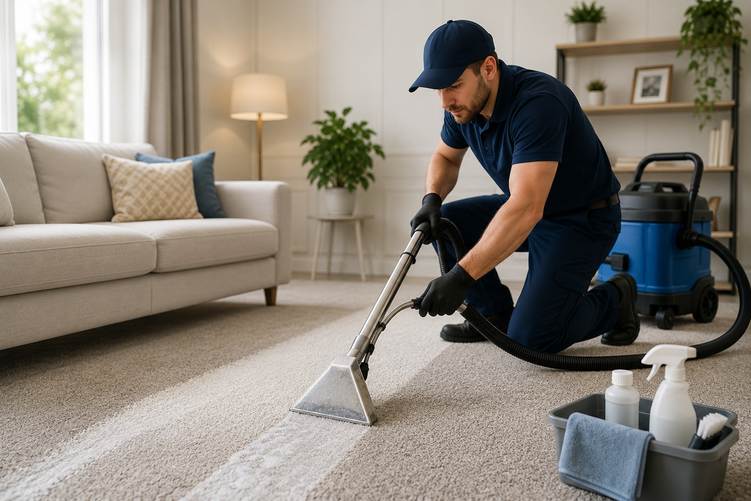 Naturally claen carpet being carried out in an Ely home